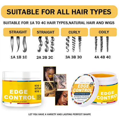 Edge Control Wax Set for Women – 48H Long-Lasting Edge Wax with 2 Brushes for All Hair Types, Strong Hold, Smooth, Non-Greasy, No Flaking No White Residue, 4Oz