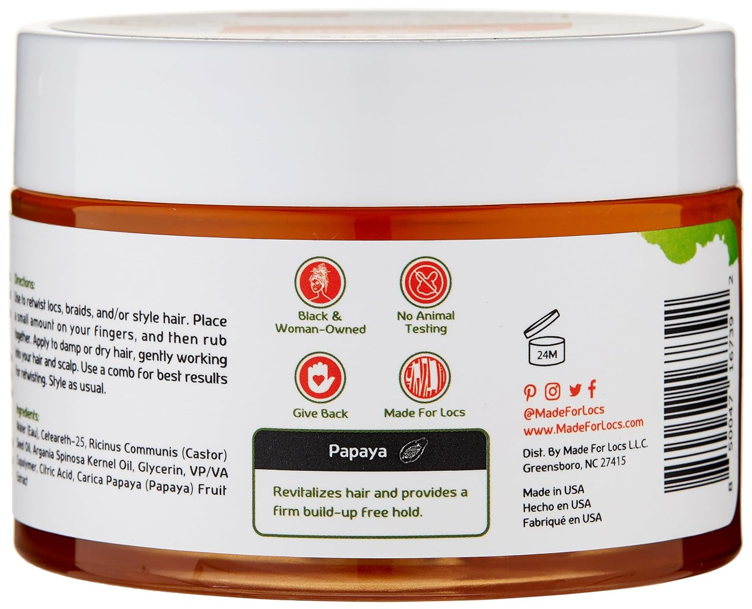 Made for Locs Retwisting Firm Hold Styling Pomade | Gel | 4 Oz (Papaya)