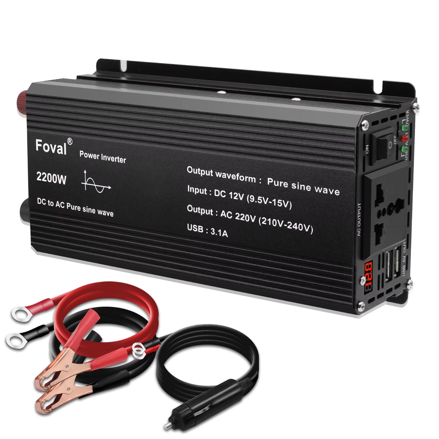 Pure Sine Wave 1000W 1500W 2200W 2600W DC 12V to AC 220V Car Power Inverter Adapter Converter with 3.1A Dual USB Eu/Universal