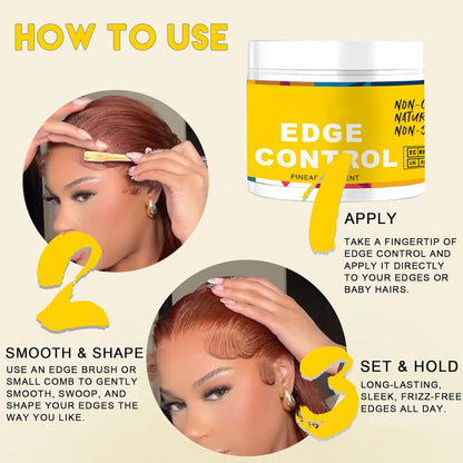 Edge Control Wax Set for Women – 48H Long-Lasting Edge Wax with 2 Brushes for All Hair Types, Strong Hold, Smooth, Non-Greasy, No Flaking No White Residue, 4Oz