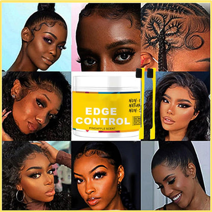 Edge Control Wax Set for Women – 48H Long-Lasting Edge Wax with 2 Brushes for All Hair Types, Strong Hold, Smooth, Non-Greasy, No Flaking No White Residue, 4Oz