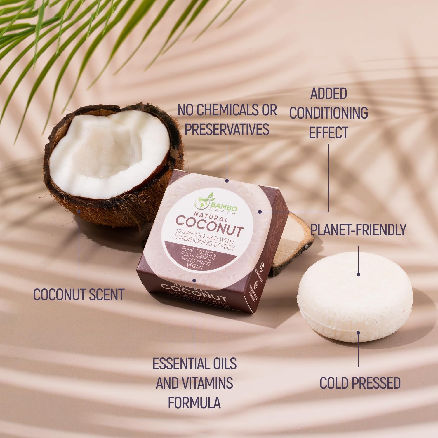Solid Shampoo Bar and Conditioner Effect Hair Soap – 100% Organic Shampoo Bars for Hair with All Natural Plant Based Essential Oils and Zero Waste Biodegradable Packaging (Coconut)