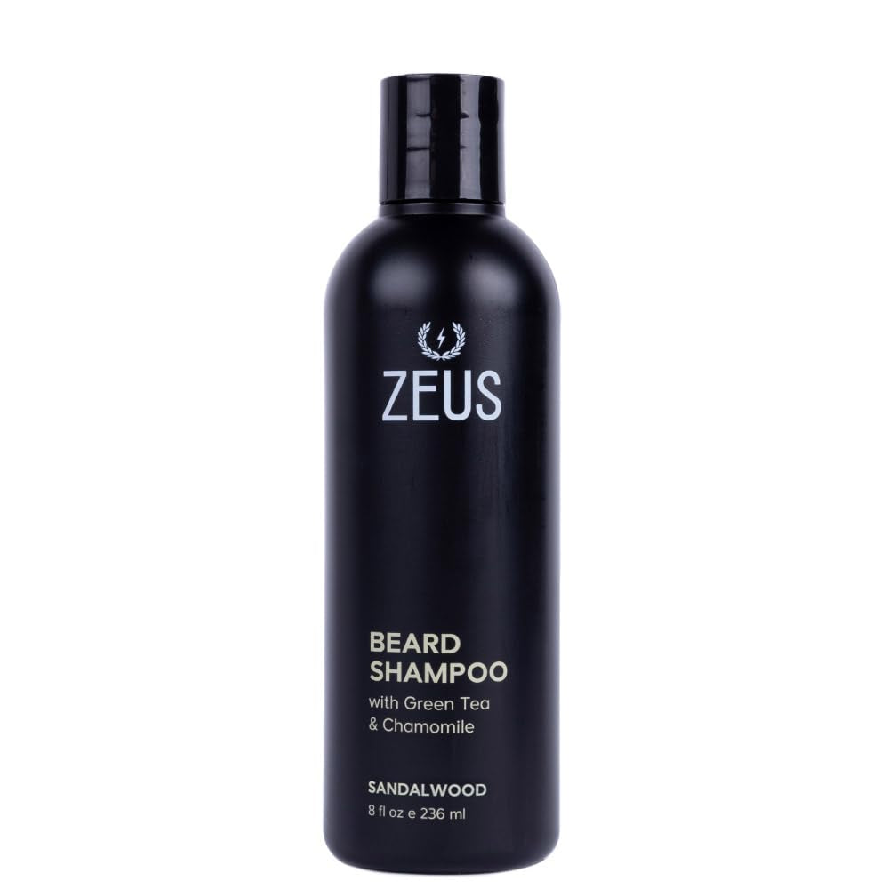 Beard Shampoo Wash, Infused with Green Tea & Natural Ingredients to Cleanse and Soften Beard – 8 Oz. Made in USA – Sandalwood | Cleansing & Moisturizing Beard Wash with Green Tea & Chamomile for Healthier, Softer, Flake Free Beard Growth (Made in USA)