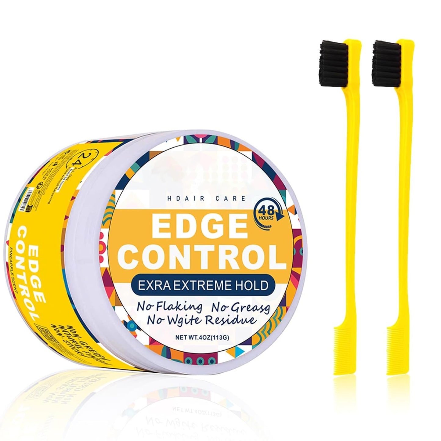 Edge Control Wax Set for Women – 48H Long-Lasting Edge Wax with 2 Brushes for All Hair Types, Strong Hold, Smooth, Non-Greasy, No Flaking No White Residue, 4Oz